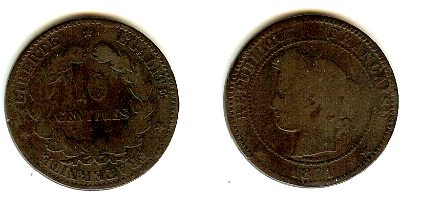 10 centimes Cérès 1871 Bordeaux B à B+